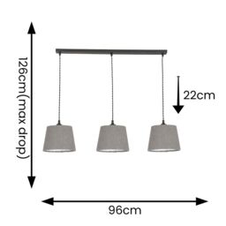 ValueLights Rory Tapered Boucle Lamp Shade 3 Drop Bar Ceiling Diner Pendant Light in Grey - thumbnail 5