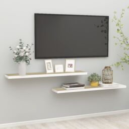 Berkfield Home Floating Wall Shelves 2 pcs Oak & White 120x23.5x3.8 cm MDF in Brown - thumbnail 1