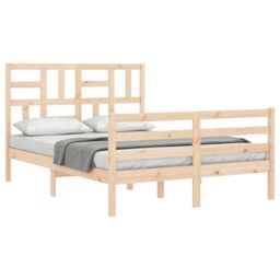 Berkfield Home Bed Frame with Headboard 140x190 cm Solid Wood in Brown - thumbnail 4