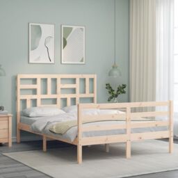 Berkfield Home Bed Frame with Headboard 140x190 cm Solid Wood in Brown - thumbnail 3