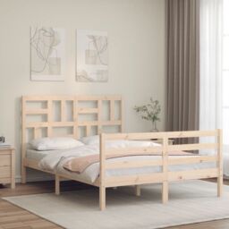 Berkfield Home Bed Frame with Headboard 140x190 cm Solid Wood in Brown - thumbnail 1