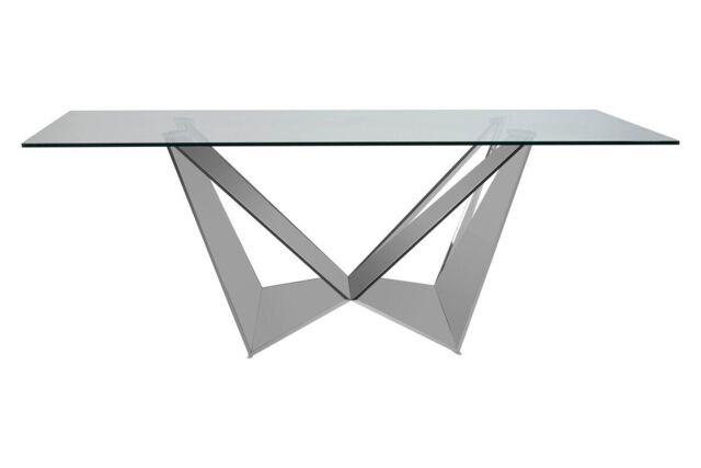 Orsina Dining Table With Tempered Glass Top, Lounge Table With Chrome Base, Garden Table For Patio, Kitchen Table in Silver - image 1