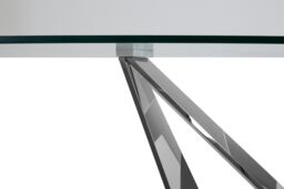 Orsina Dining Table With Tempered Glass Top, Lounge Table With Chrome Base, Garden Table For Patio, Kitchen Table in Silver - thumbnail 6