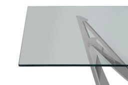 Orsina Dining Table With Tempered Glass Top, Lounge Table With Chrome Base, Garden Table For Patio, Kitchen Table in Silver - thumbnail 5