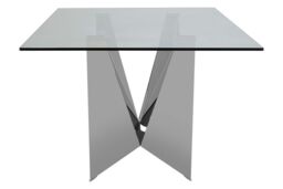 Orsina Dining Table With Tempered Glass Top, Lounge Table With Chrome Base, Garden Table For Patio, Kitchen Table in Silver - thumbnail 3