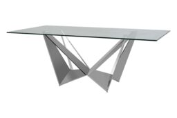 Orsina Dining Table With Tempered Glass Top, Lounge Table With Chrome Base, Garden Table For Patio, Kitchen Table in Silver - thumbnail 2