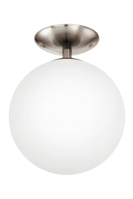 Eglo Rondo Satin Nickel Glass & Metal Ceiling Light in White - image 1