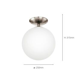 Eglo Rondo Satin Nickel Glass & Metal Ceiling Light in White - thumbnail 3