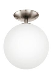 Eglo Rondo Satin Nickel Glass & Metal Ceiling Light in White - thumbnail 1