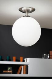 Eglo Rondo Satin Nickel Glass & Metal Ceiling Light in White - thumbnail 2