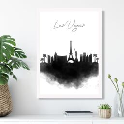 ARTZE Las Vegas Watercolour Skyline City Framed Print SIZE: A2 with White Frame in Black - Size: A4 - thumbnail 2