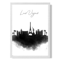 ARTZE Las Vegas Watercolour Skyline City Framed Print SIZE: A2 with White Frame in Black - Size: A4 - thumbnail 1