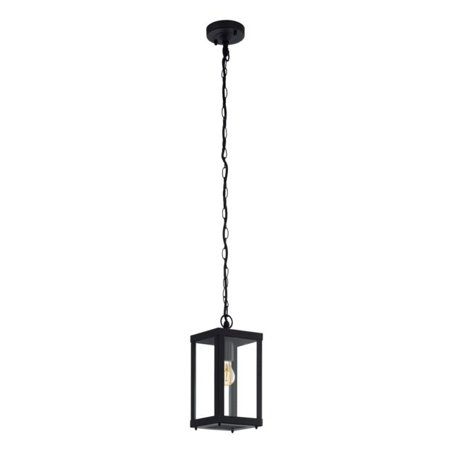 Loops IP44 Outdoor Pendant Light Black Box Lantern & Chain 1 x 60W E27 Bulb - image 1