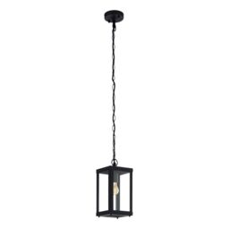 Loops IP44 Outdoor Pendant Light Black Box Lantern & Chain 1 x 60W E27 Bulb - thumbnail 1