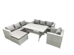 Fimous 5 Pieces Outdoor Rattan Sofa Set with Cushions Patio Garden Furniture Sets with Armchair Dining Table Big Footstool in Light Grey - thumbnail 2