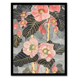 "Artery8 Blooming Pink Begonia Flowers Stylised Floral Framed Art Print - Size: W12"" x H16""" - thumbnail 1