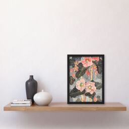 "Artery8 Blooming Pink Begonia Flowers Stylised Floral Framed Art Print - Size: W12"" x H16""" - thumbnail 4
