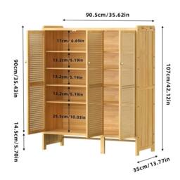 EONLION Tall Shoe Cabinet 3 Rattan Doors with Side Hooks in Brown - Size: 100 cm - thumbnail 2