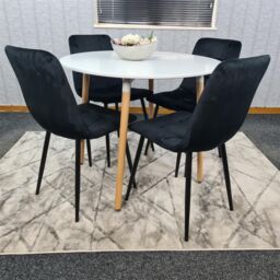 KOSY KOALA Dining Table & 4 Chairs White Round Table With 4 Black Velvet Chairs Dining Room Furniture in Brown - thumbnail 9