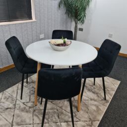 KOSY KOALA Dining Table & 4 Chairs White Round Table With 4 Black Velvet Chairs Dining Room Furniture in Brown - thumbnail 4