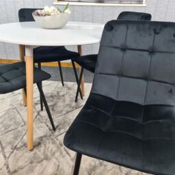 KOSY KOALA Dining Table & 4 Chairs White Round Table With 4 Black Velvet Chairs Dining Room Furniture in Brown - thumbnail 6