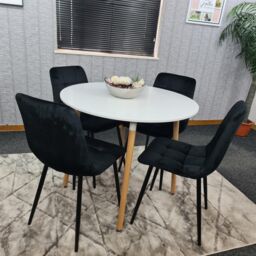 KOSY KOALA Dining Table & 4 Chairs White Round Table With 4 Black Velvet Chairs Dining Room Furniture in Brown - thumbnail 1