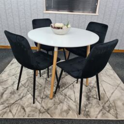 KOSY KOALA Dining Table & 4 Chairs White Round Table With 4 Black Velvet Chairs Dining Room Furniture in Brown - thumbnail 8