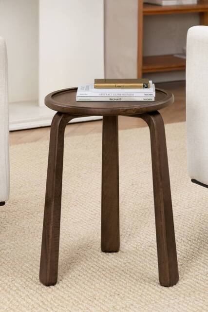 MH London Round Solid Mango Wood Side Table, Bedside End Table for Living Room & Bedroom - Daisy in Dark Brown - image 1