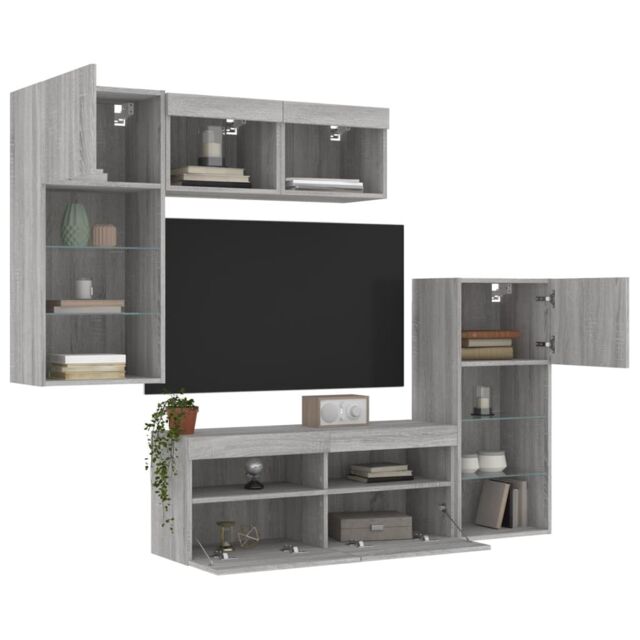 Berkfield Home 5 Piece TV Wall Units with LED Grey Sonoma Engineered Wood - image 1