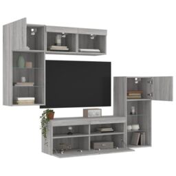 Berkfield Home 5 Piece TV Wall Units with LED Grey Sonoma Engineered Wood - thumbnail 1