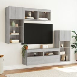 Berkfield Home 5 Piece TV Wall Units with LED Grey Sonoma Engineered Wood - thumbnail 3