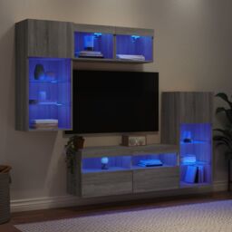 Berkfield Home 5 Piece TV Wall Units with LED Grey Sonoma Engineered Wood - thumbnail 4