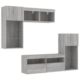 Berkfield Home 5 Piece TV Wall Units with LED Grey Sonoma Engineered Wood - thumbnail 5