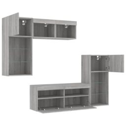 Berkfield Home 5 Piece TV Wall Units with LED Grey Sonoma Engineered Wood - thumbnail 6