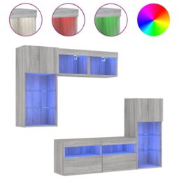 Berkfield Home 5 Piece TV Wall Units with LED Grey Sonoma Engineered Wood - thumbnail 2