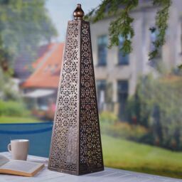 mysmartbuy Battery Powered Moroccan Style Pyramid Lantern Lamp - Weatherproof Bronze Effect Home or Garden LED Light - H60 x 15cm Diameter - thumbnail 1