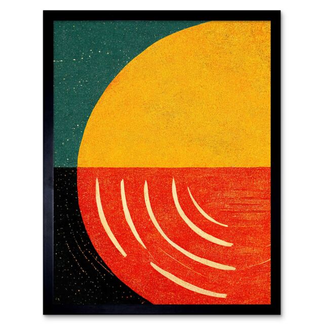 "Artery8 Wall Art Print Simple Bold Abstract Modern Painting Teal Mustard Coral Black Art Framed - Size: W12"" x H16""" - image 1