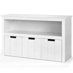 Costway 3 Drawer Storage Cabinet Wooden Bookshelf Display Rack Toy Organizer Table in White - thumbnail 3
