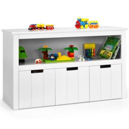 Costway 3 Drawer Storage Cabinet Wooden Bookshelf Display Rack Toy Organizer Table in White - thumbnail 1