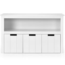 Costway 3 Drawer Storage Cabinet Wooden Bookshelf Display Rack Toy Organizer Table in White - thumbnail 4