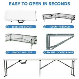 SPETLEK 6FT Plastic Folding Bench Portable 1x in White - Size: 0.6m2 - thumbnail 3