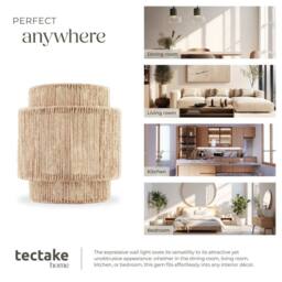 tectake Wall Light Lignea In 3 Tiers, Jute Fibre & Boho Chic Design in Natural - thumbnail 5