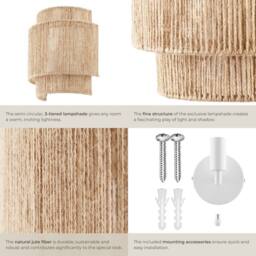 tectake Wall Light Lignea In 3 Tiers, Jute Fibre & Boho Chic Design in Natural - thumbnail 4