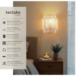 tectake Wall Light Lignea In 3 Tiers, Jute Fibre & Boho Chic Design in Natural - thumbnail 2