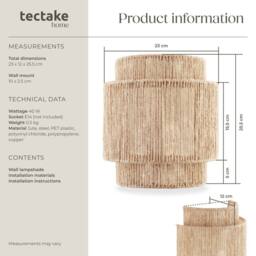 tectake Wall Light Lignea In 3 Tiers, Jute Fibre & Boho Chic Design in Natural - thumbnail 6