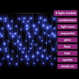 Berkfield Home LED Curtain Icicle Lights 10m 400 LED Blue 8 Function - thumbnail 8