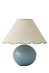 ValueLights Bosco Eucalyptus Teal Ceramic Table Lamp with Natural Linen Scallop Lamp Shade in Green - thumbnail 6