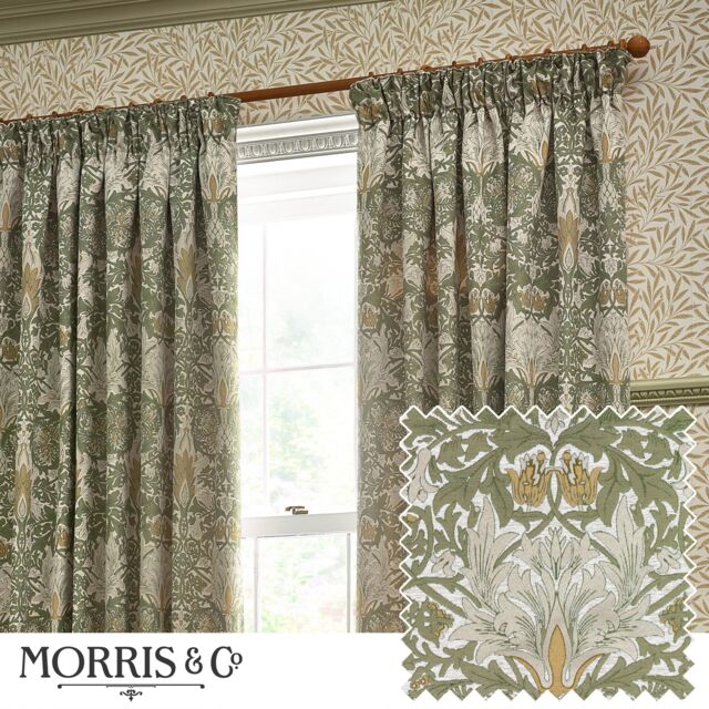Morris & Co Snakeshead Jacquard Chenille Room Darkening Pencil Pleat Curtains in Stone - Size: 229 cm width x 137 cm drop - image 1