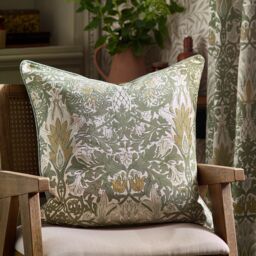 Morris & Co Snakeshead Jacquard Chenille Room Darkening Pencil Pleat Curtains in Stone - Size: 229 cm width x 137 cm drop - thumbnail 4