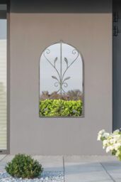 "MirrorOutlet Concrete Colour Metal Frame Arched Garden Mirror 31"" x 18"" 80 x 46CM in Grey - Size: 1 Pack"